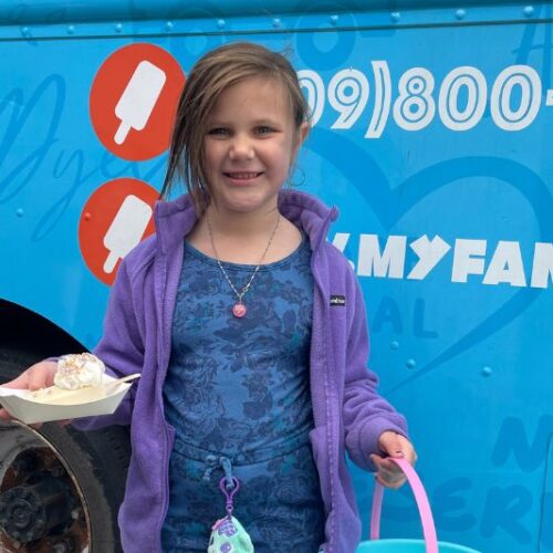 girl with pop and easter basket